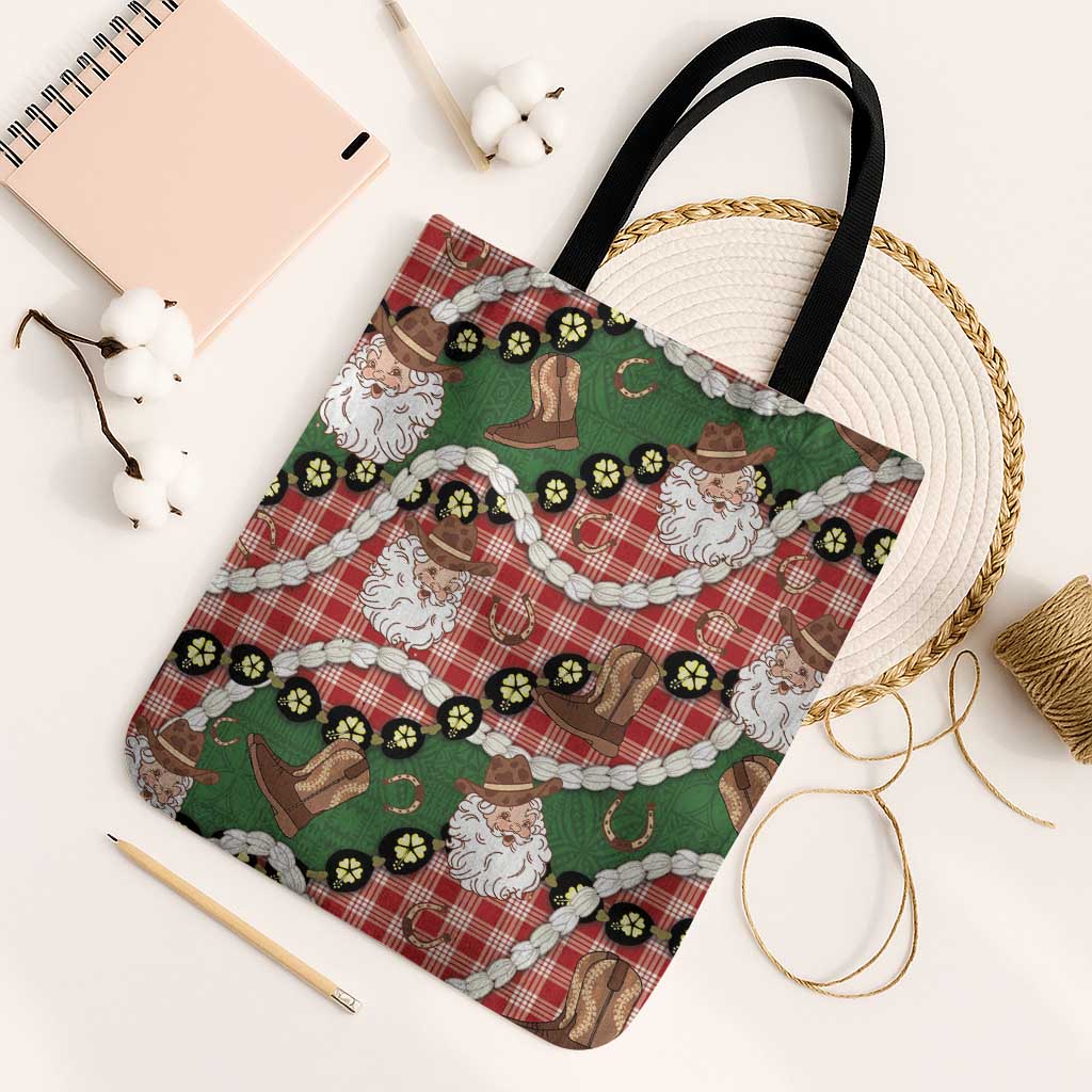 Cowboy Hawaii Mele Kalikimaka Tote Bag Paniolo Kukui Nut Pikake Lei Red Version - Polynesian Pride