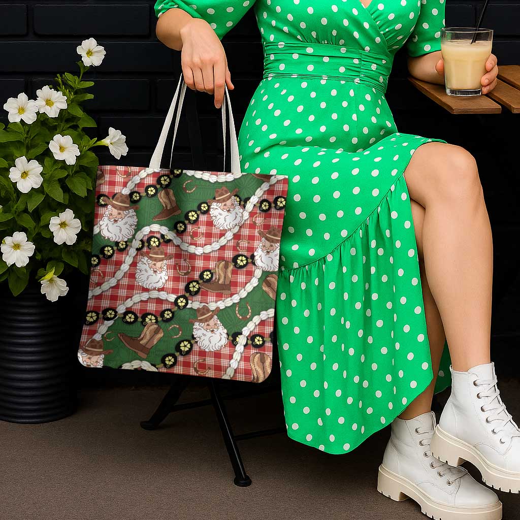 Cowboy Hawaii Mele Kalikimaka Tote Bag Paniolo Kukui Nut Pikake Lei Red Version - Polynesian Pride