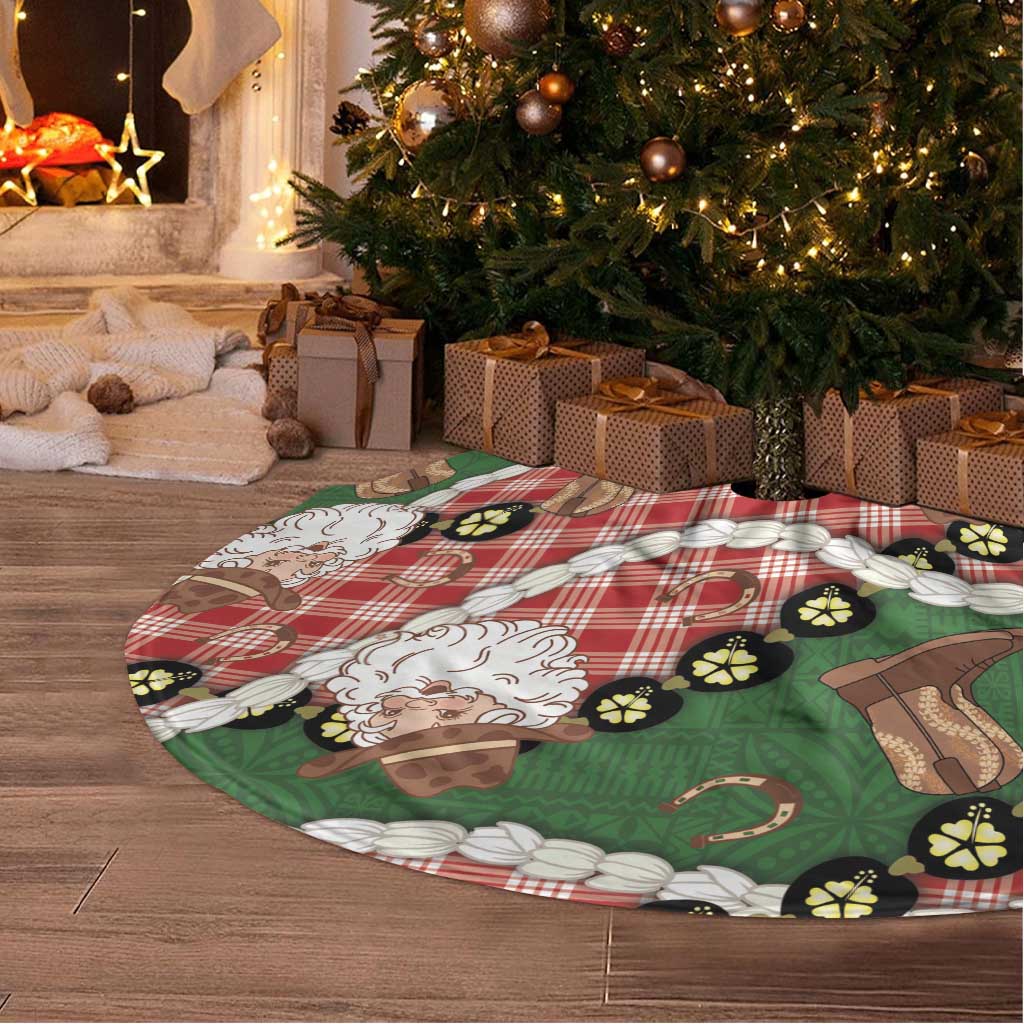 Cowboy Hawaii Mele Kalikimaka Tree Skirt Paniolo Kukui Nut Pikake Lei Red Version LT14 - Polynesian Pride