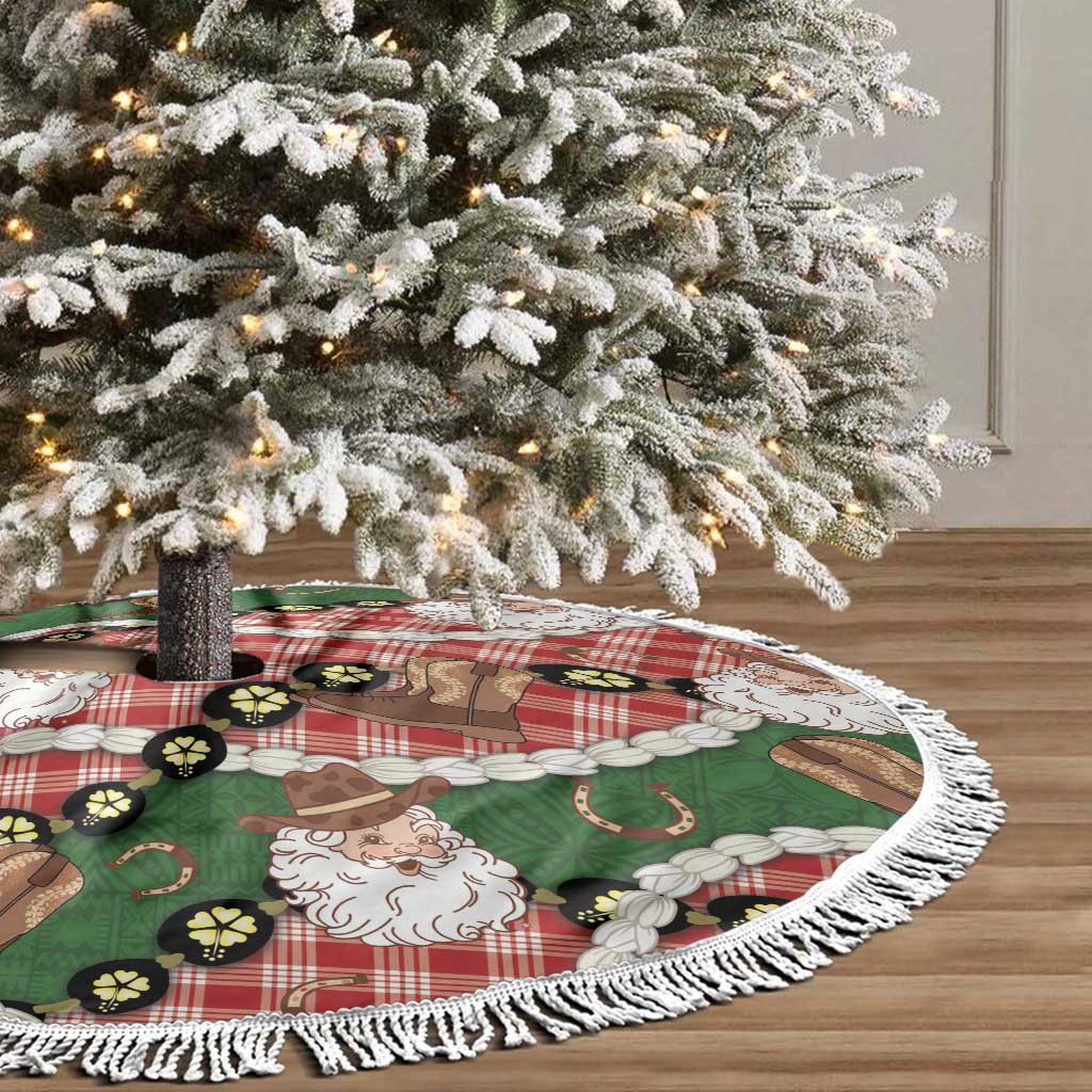 Cowboy Hawaii Mele Kalikimaka Tree Skirt Paniolo Kukui Nut Pikake Lei Red Version LT14 - Polynesian Pride