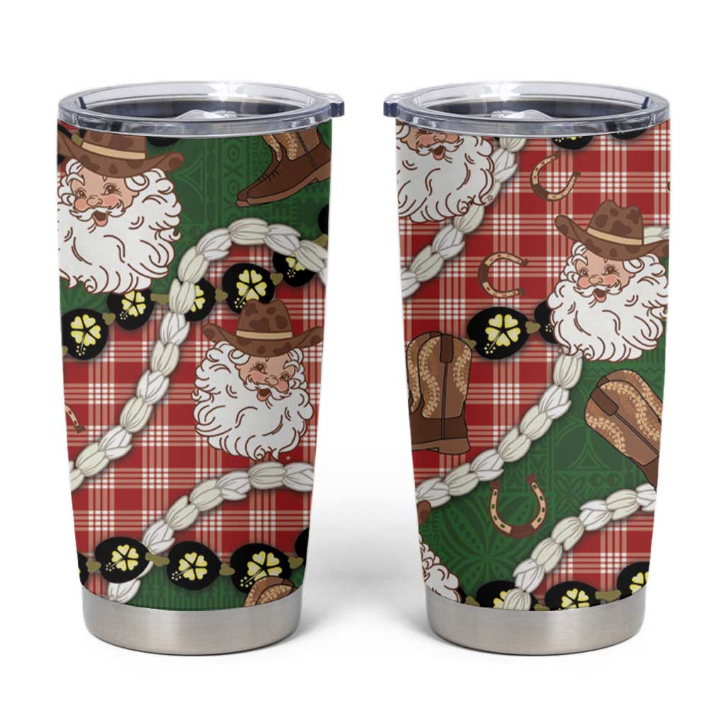 Cowboy Hawaii Mele Kalikimaka Tumbler Cup Paniolo Kukui Nut Pikake Lei Red Version - Polynesian Pride
