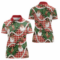 Cowboy Hawaii Mele Kalikimaka Women Polo Shirt Paniolo Kukui Nut Pikake Lei Red Version - Polynesian Pride