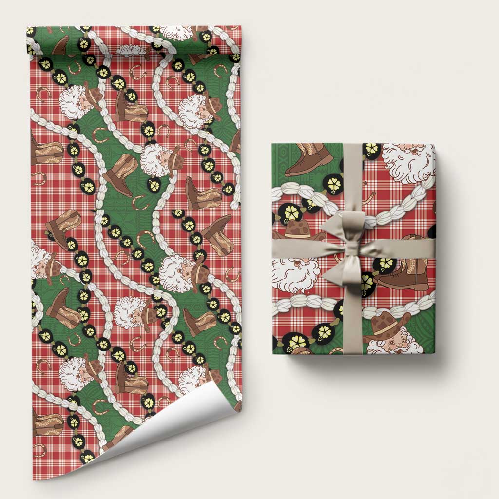 Cowboy Hawaii Mele Kalikimaka Wrapping Paper Paniolo Kukui Nut Pikake Lei Red Version LT14 58" × 23" Red - Polynesian Pride