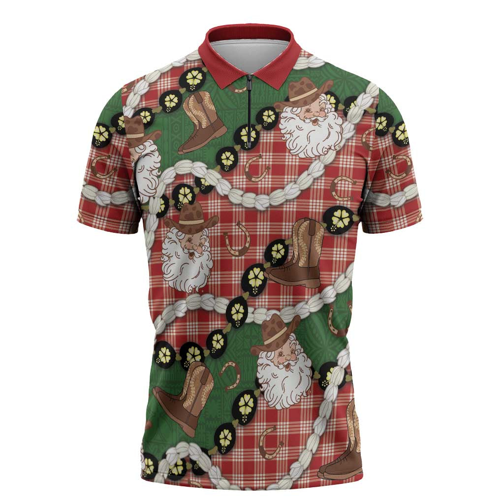 Cowboy Hawaii Mele Kalikimaka Zipper Polo Shirt Paniolo Kukui Nut Pikake Lei Red Version LT14 Red - Polynesian Pride