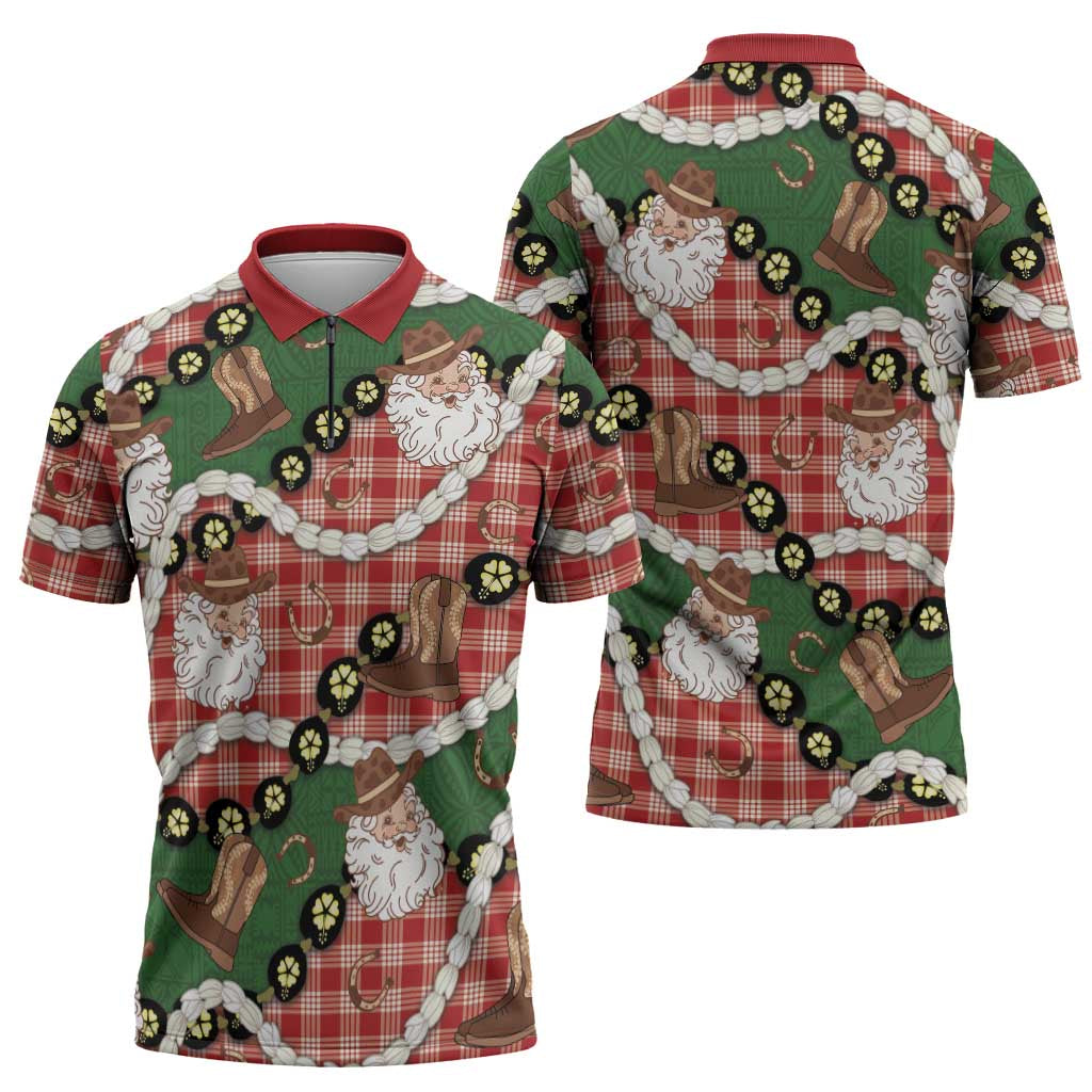 Cowboy Hawaii Mele Kalikimaka Zipper Polo Shirt Paniolo Kukui Nut Pikake Lei Red Version LT14 - Polynesian Pride