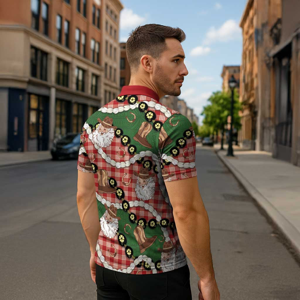 Cowboy Hawaii Mele Kalikimaka Zipper Polo Shirt Paniolo Kukui Nut Pikake Lei Red Version LT14 - Polynesian Pride