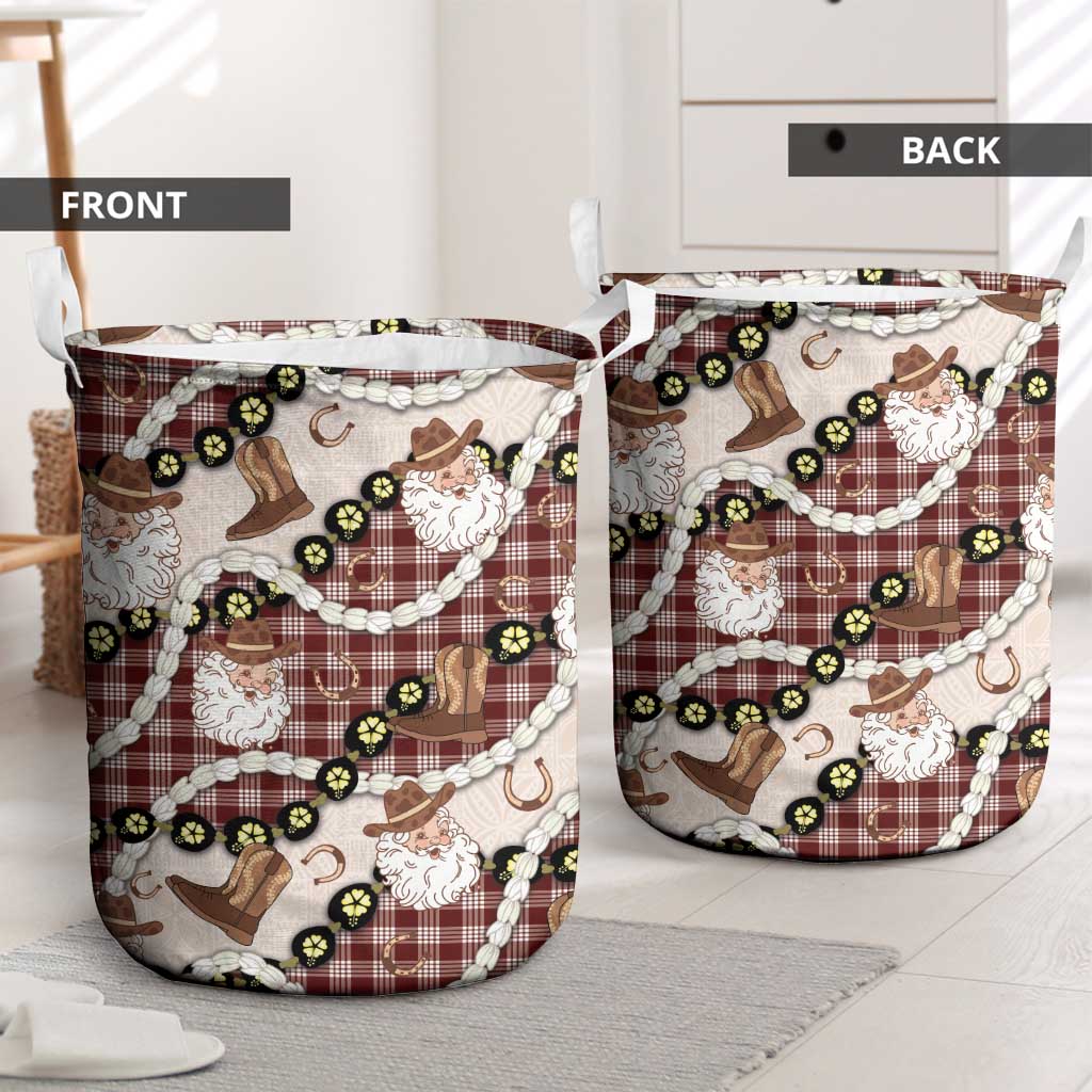 Cowboy Hawaii Mele Kalikimaka Laundry Basket Paniolo Kukui Nut Pikake Lei Burgundy Version LT14 - Polynesian Pride
