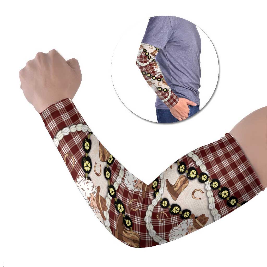 Cowboy Hawaii Mele Kalikimaka Arm Sleeves Paniolo Kukui Nut Pikake Lei Burgundy Version LT14 Set of 2 Burgundy - Polynesian Pride