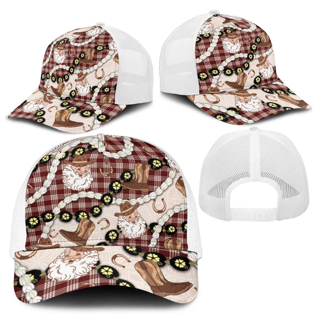 Cowboy Hawaii Mele Kalikimaka Baseball Net Cap Paniolo Kukui Nut Pikake Lei Burgundy Version - Polynesian Pride