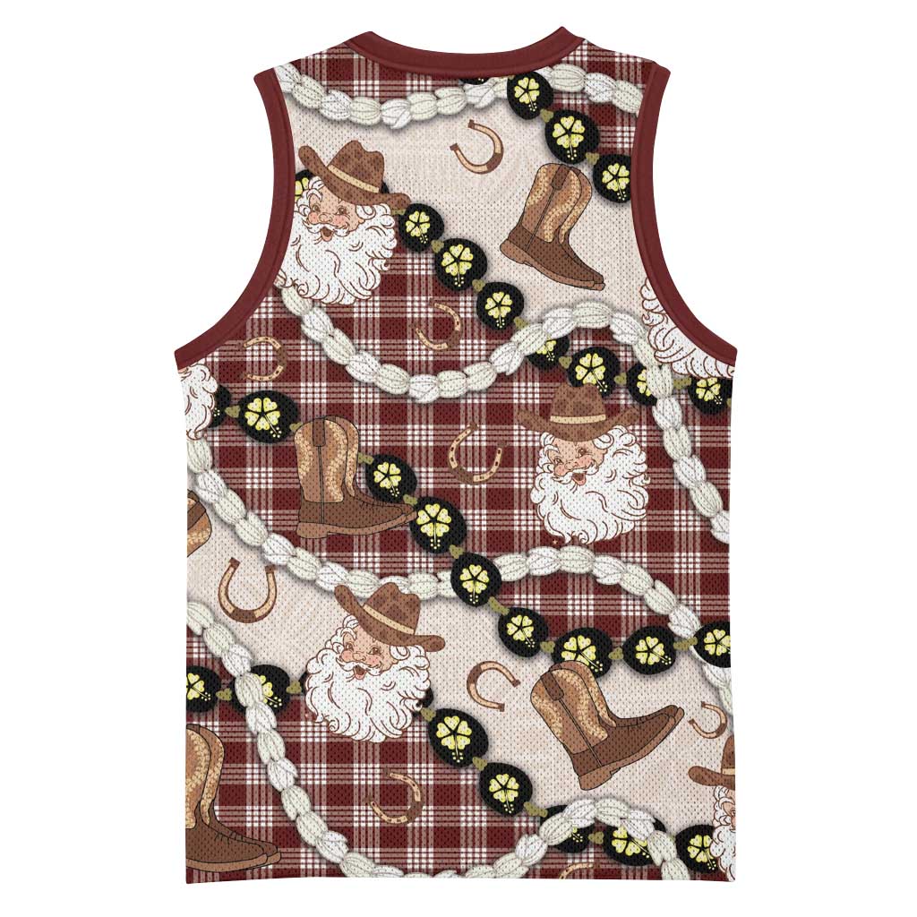 Cowboy Hawaii Mele Kalikimaka Basketball Jersey Paniolo Kukui Nut Pikake Lei Burgundy Version LT14 - Polynesian Pride