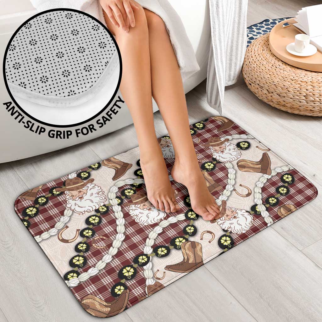 Cowboy Hawaii Mele Kalikimaka Bathroom Set Paniolo Kukui Nut Pikake Lei Burgundy Version - Polynesian Pride