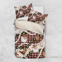 Cowboy Hawaii Mele Kalikimaka Bedding Set Paniolo Kukui Nut Pikake Lei Burgundy Version - Polynesian Pride