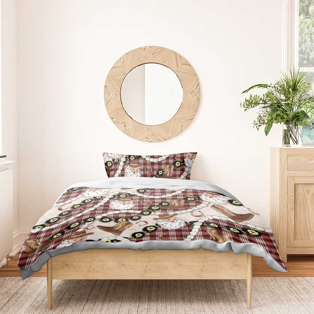 Cowboy Hawaii Mele Kalikimaka Bedding Set Paniolo Kukui Nut Pikake Lei Burgundy Version - Polynesian Pride