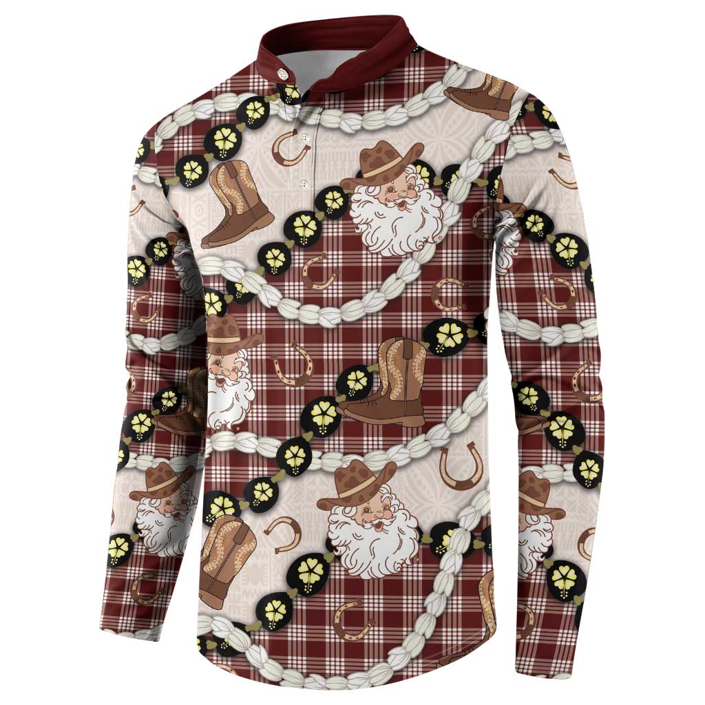 Cowboy Hawaii Mele Kalikimaka Button Sweatshirt Paniolo Kukui Nut Pikake Lei Burgundy Version LT14 - Polynesian Pride
