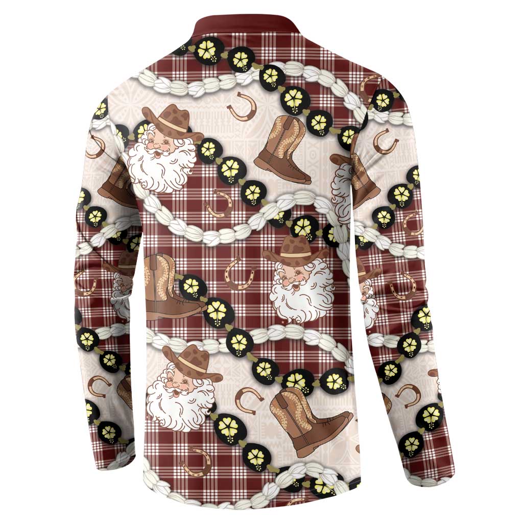 Cowboy Hawaii Mele Kalikimaka Button Sweatshirt Paniolo Kukui Nut Pikake Lei Burgundy Version LT14 - Polynesian Pride