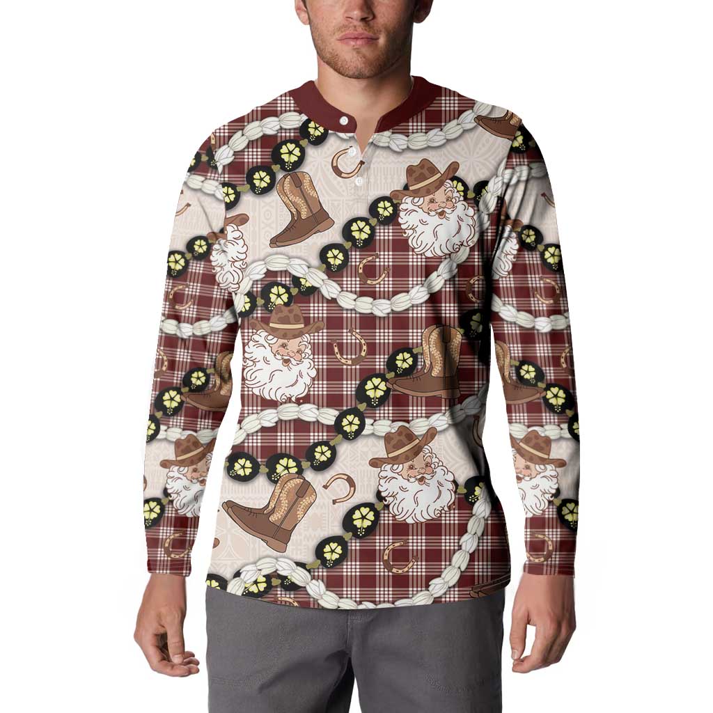 Cowboy Hawaii Mele Kalikimaka Button Sweatshirt Paniolo Kukui Nut Pikake Lei Burgundy Version LT14 - Polynesian Pride