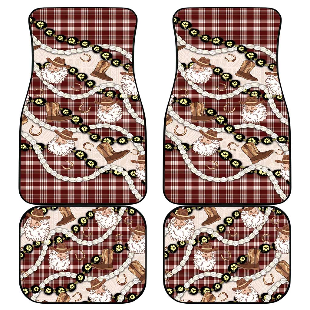 Cowboy Hawaii Mele Kalikimaka Car Mats Paniolo Kukui Nut Pikake Lei Burgundy Version - Polynesian Pride