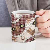 Cowboy Hawaii Mele Kalikimaka Ceramic Mug Paniolo Kukui Nut Pikake Lei Burgundy Version - Polynesian Pride