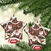 Cowboy Hawaii Mele Kalikimaka Ceramic Ornament Paniolo Kukui Nut Pikake Lei Burgundy Version - Polynesian Pride