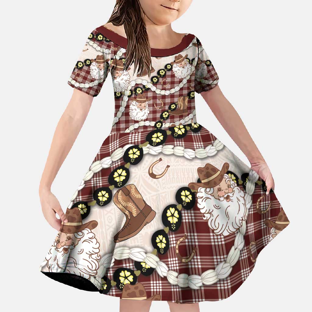 Cowboy Hawaii Mele Kalikimaka Family Matching Mermaid Dress and Hawaiian Shirt Paniolo Kukui Nut Pikake Lei Burgundy Version - Polynesian Pride