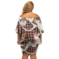 Cowboy Hawaii Mele Kalikimaka Family Matching Off Shoulder Short Dress and Hawaiian Shirt Paniolo Kukui Nut Pikake Lei Burgundy Version - Polynesian Pride