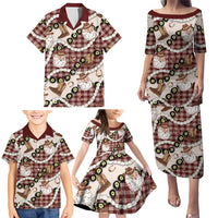 Cowboy Hawaii Mele Kalikimaka Family Matching Puletasi and Hawaiian Shirt Paniolo Kukui Nut Pikake Lei Burgundy Version - Polynesian Pride