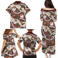 Cowboy Hawaii Mele Kalikimaka Family Matching Puletasi and Hawaiian Shirt Paniolo Kukui Nut Pikake Lei Burgundy Version - Polynesian Pride