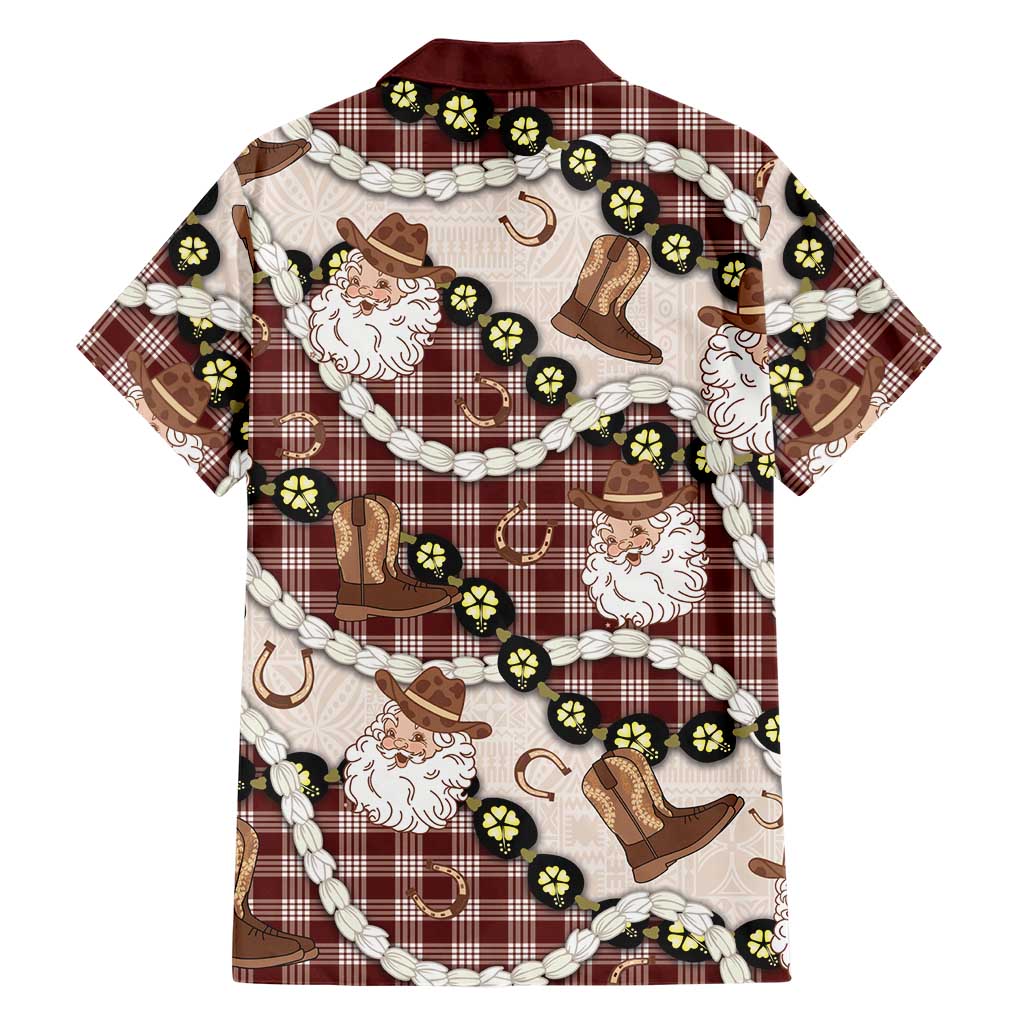 Cowboy Hawaii Mele Kalikimaka Family Matching Puletasi and Hawaiian Shirt Paniolo Kukui Nut Pikake Lei Burgundy Version - Polynesian Pride