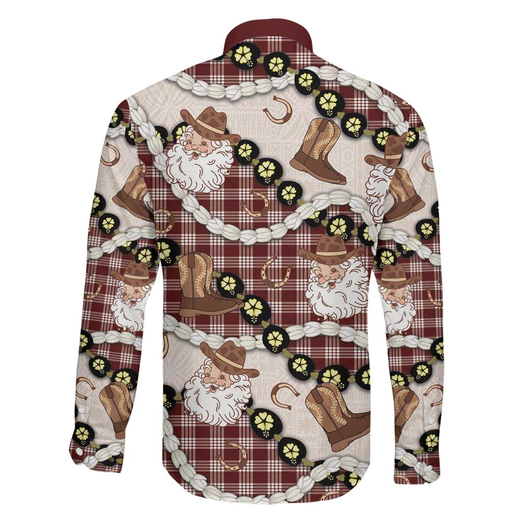 Cowboy Hawaii Mele Kalikimaka Family Matching Puletasi and Hawaiian Shirt Paniolo Kukui Nut Pikake Lei Burgundy Version - Polynesian Pride