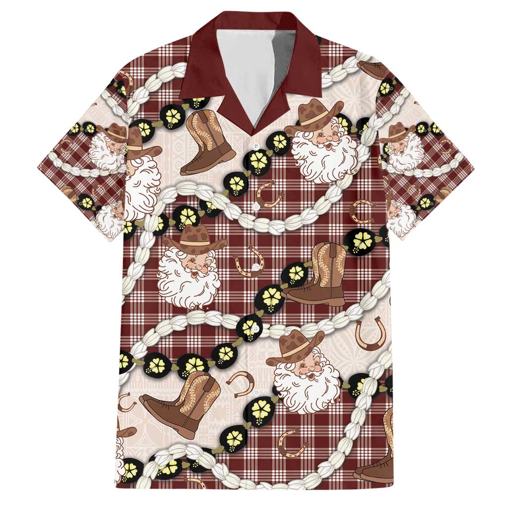 Cowboy Hawaii Mele Kalikimaka Family Matching Short Sleeve Bodycon Dress and Hawaiian Shirt Paniolo Kukui Nut Pikake Lei Burgundy Version - Polynesian Pride