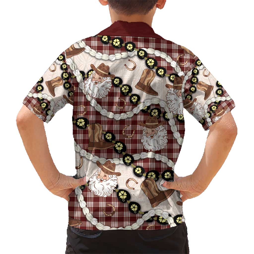 Cowboy Hawaii Mele Kalikimaka Hawaiian Shirt Paniolo Kukui Nut Pikake Lei Burgundy Version - Polynesian Pride