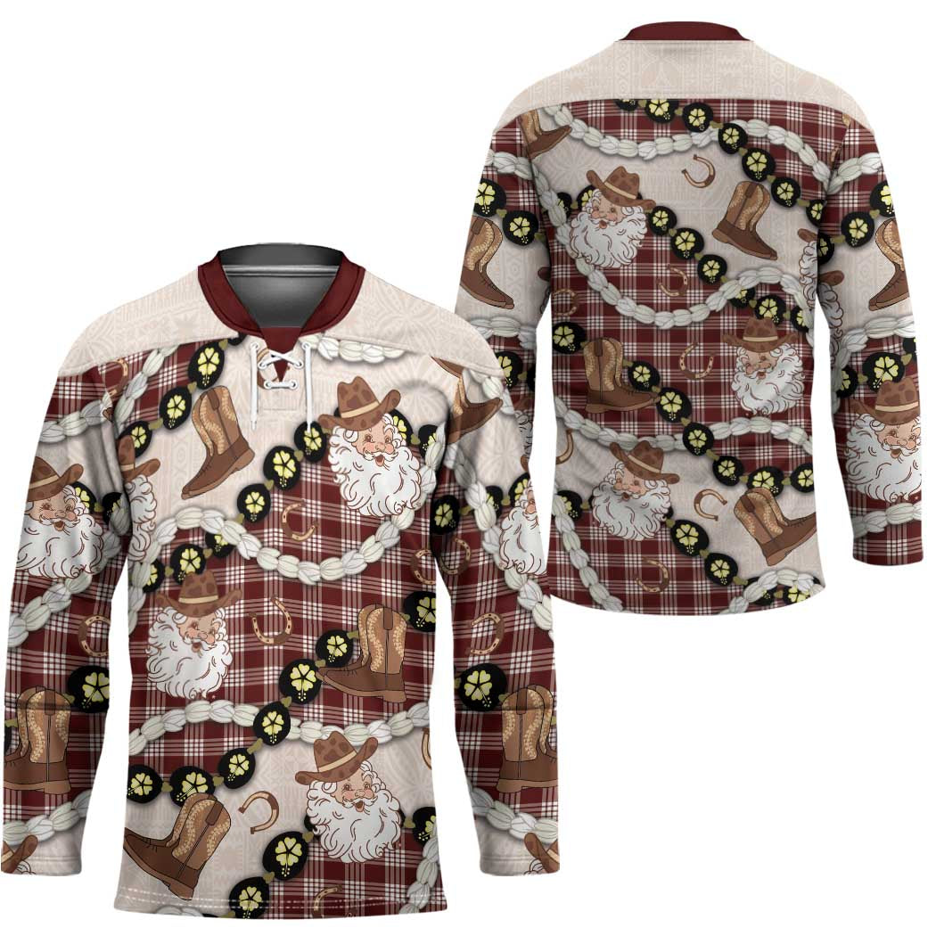 Cowboy Hawaii Mele Kalikimaka Hockey Jersey Paniolo Kukui Nut Pikake Lei Burgundy Version - Polynesian Pride
