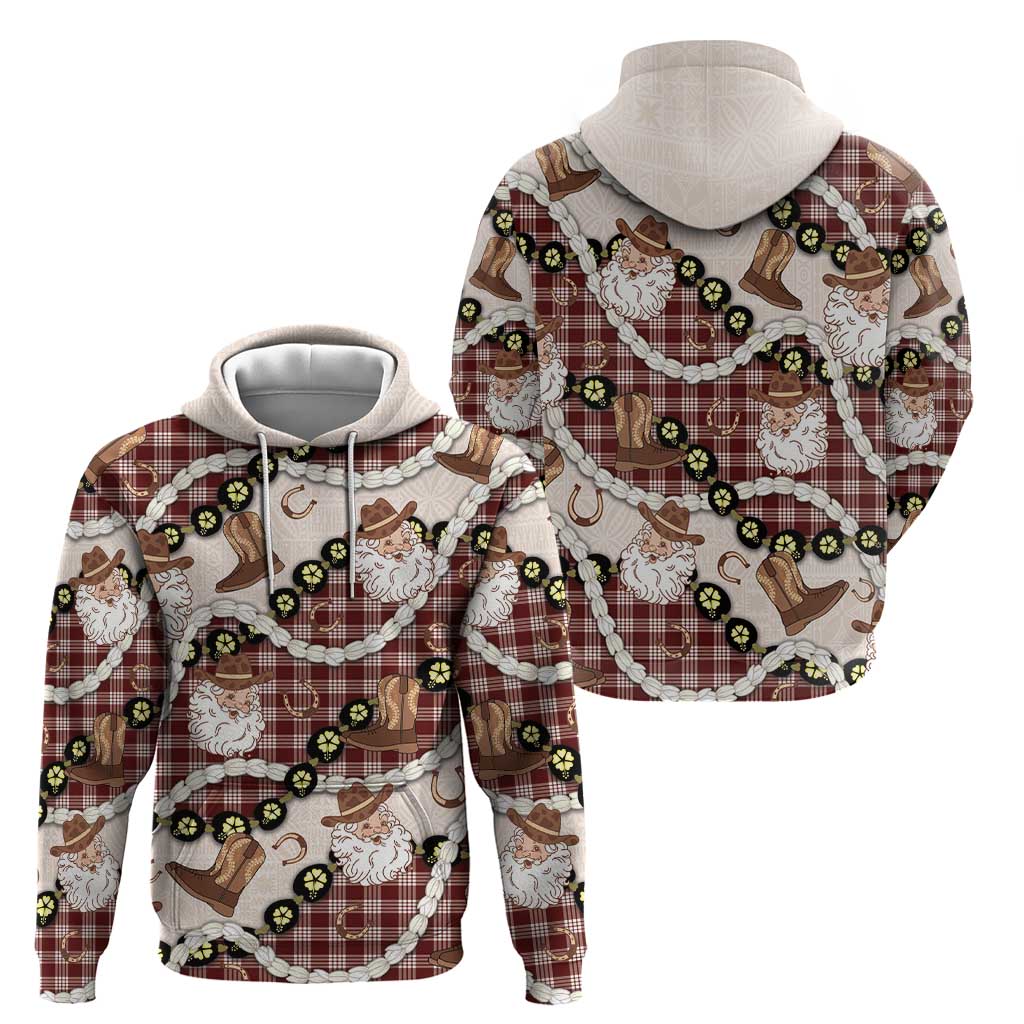 Cowboy Hawaii Mele Kalikimaka Hoodie Paniolo Kukui Nut Pikake Lei Burgundy Version - Polynesian Pride