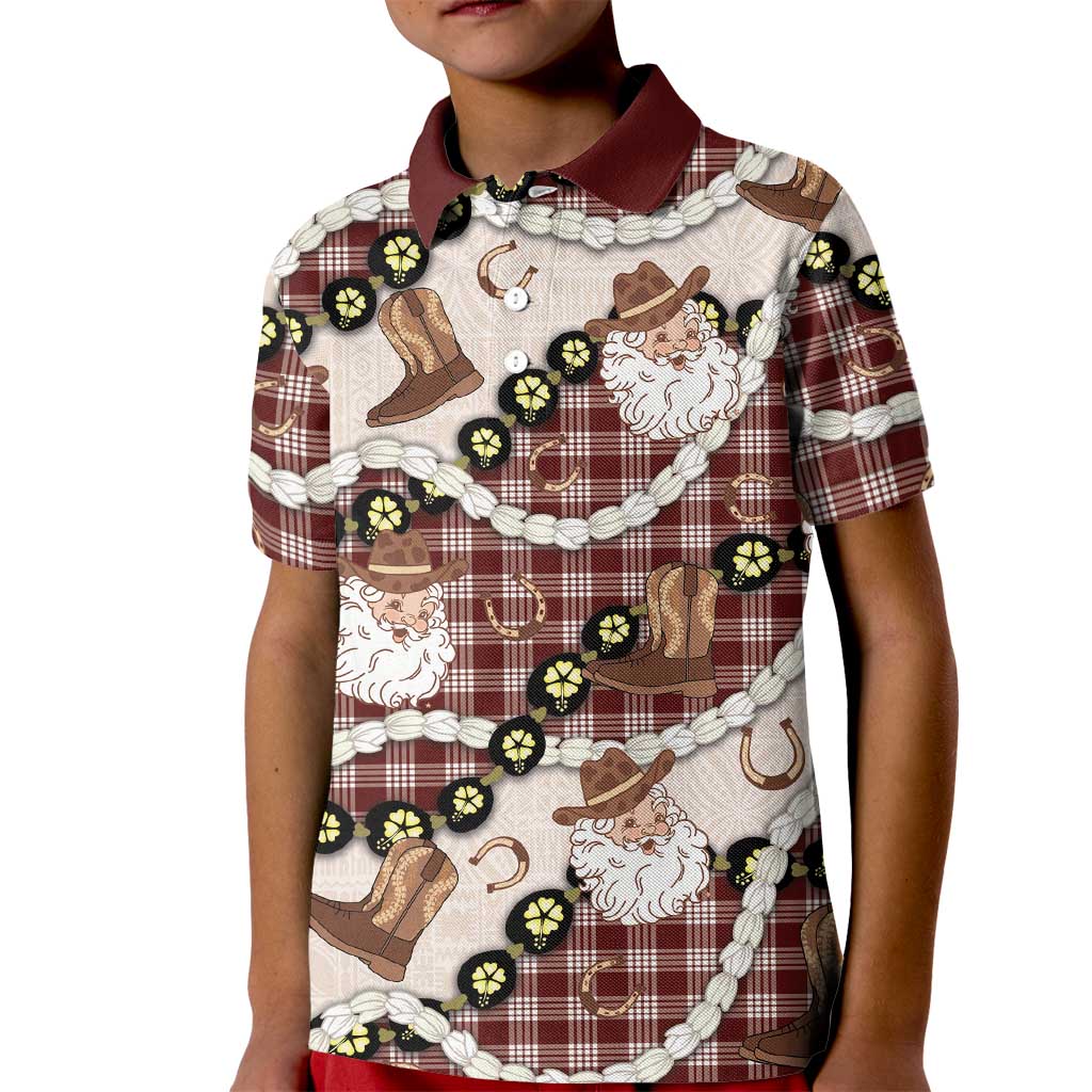 Cowboy Hawaii Mele Kalikimaka Kid Polo Shirt Paniolo Kukui Nut Pikake Lei Burgundy Version LT14 Kid Burgundy - Polynesian Pride