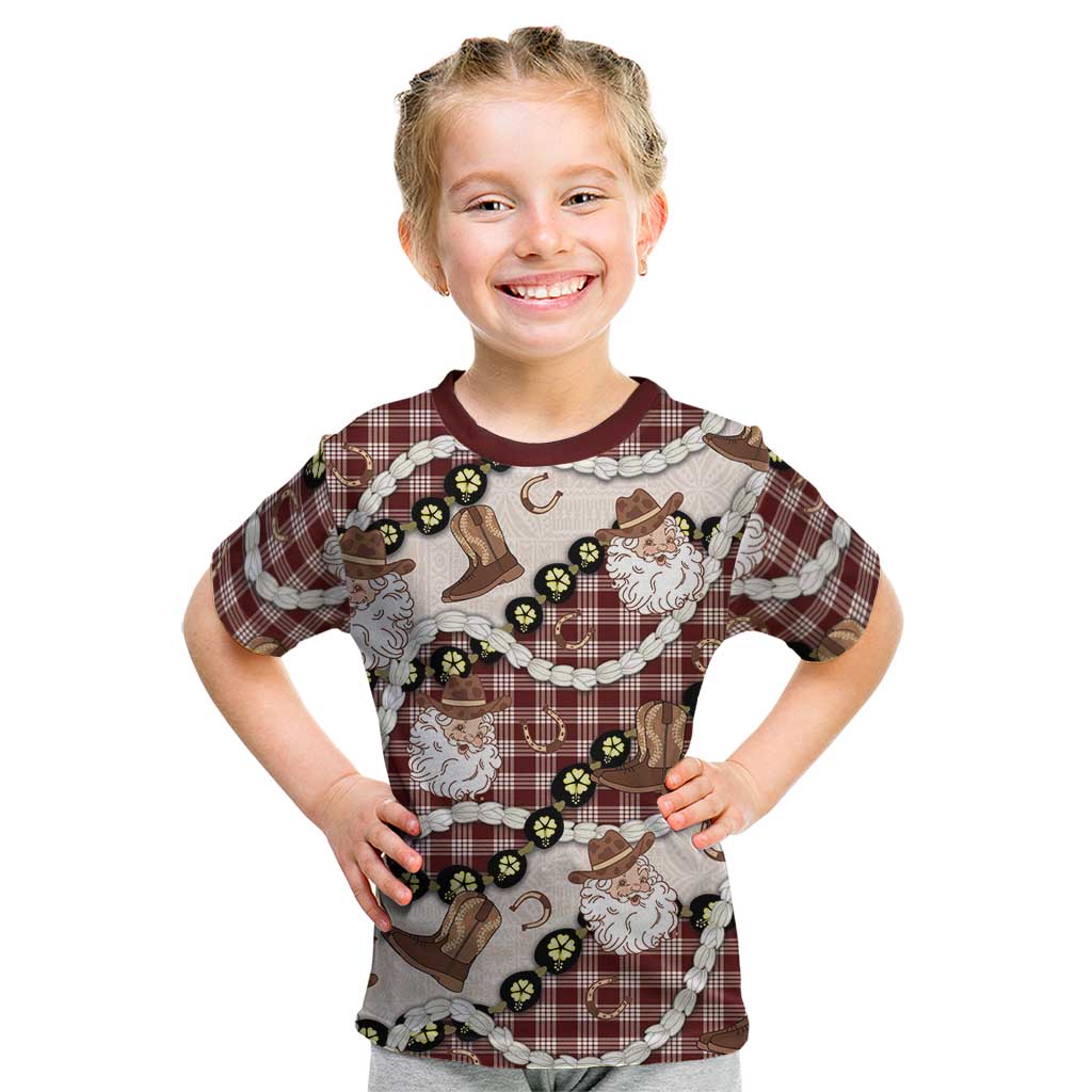 Cowboy Hawaii Mele Kalikimaka Kid T Shirt Paniolo Kukui Nut Pikake Lei Burgundy Version - Polynesian Pride