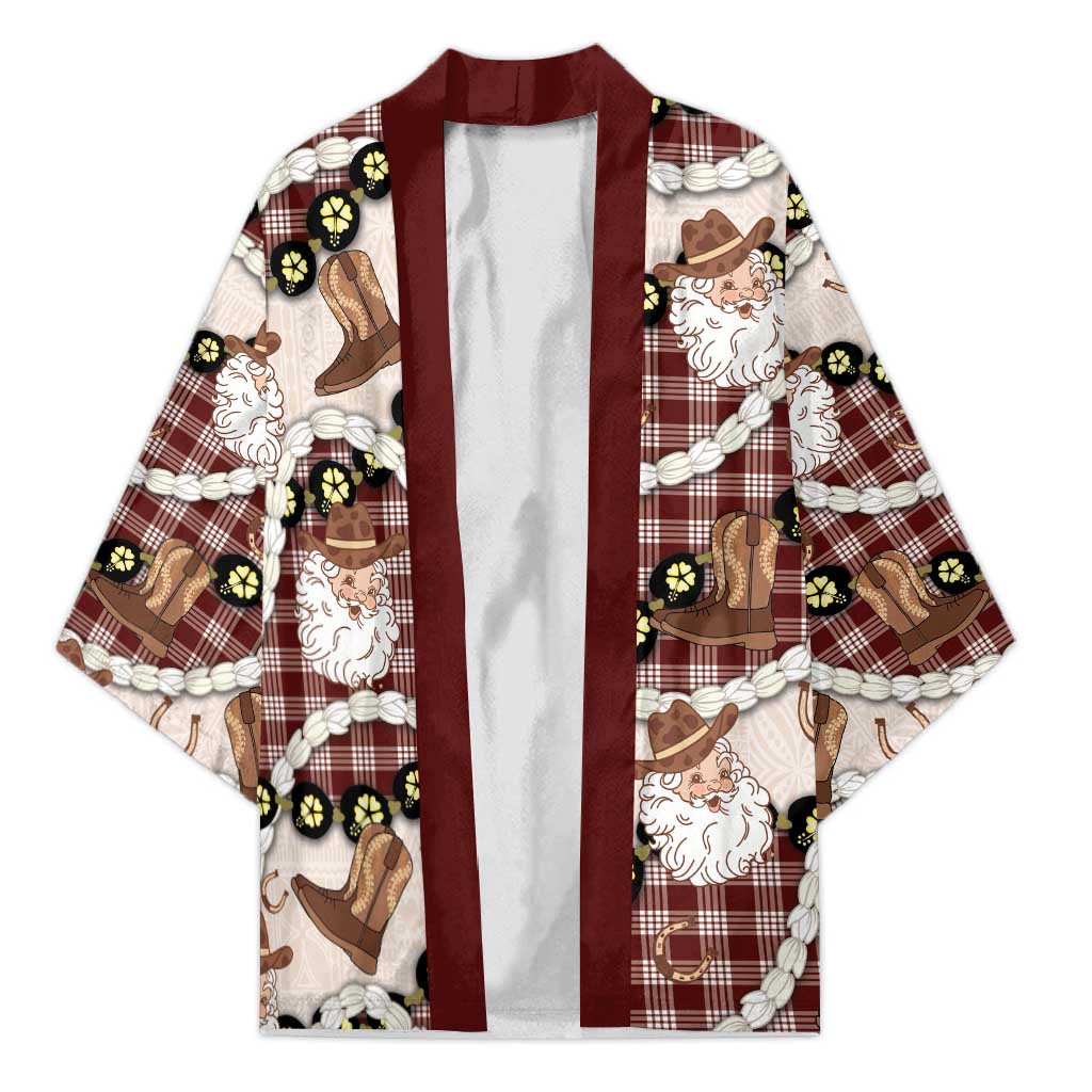 Cowboy Hawaii Mele Kalikimaka Kimono Paniolo Kukui Nut Pikake Lei Burgundy Version - Polynesian Pride