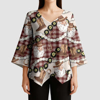 Cowboy Hawaii Mele Kalikimaka Kimono Sleeve Blouse Paniolo Kukui Nut Pikake Lei Burgundy Version LT14 - Polynesian Pride