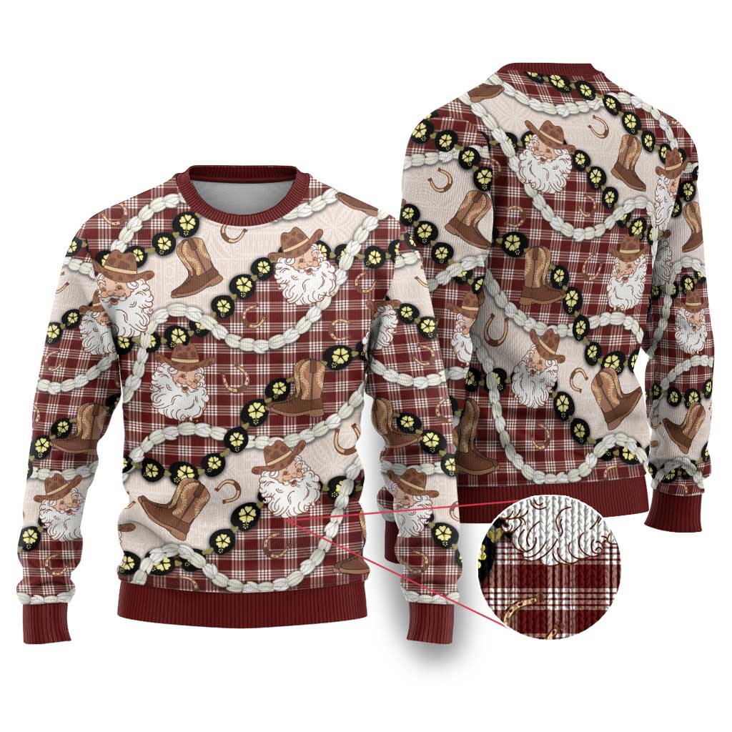 Cowboy Hawaii Mele Kalikimaka Ugly Christmas Sweater Paniolo Kukui Nut Pikake Lei Burgundy Version - Polynesian Pride