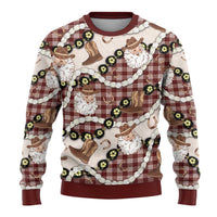 Cowboy Hawaii Mele Kalikimaka Ugly Christmas Sweater Paniolo Kukui Nut Pikake Lei Burgundy Version - Polynesian Pride
