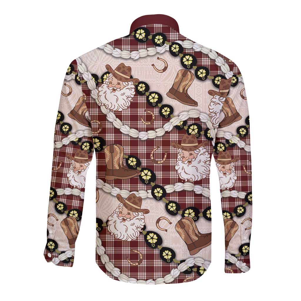 Cowboy Hawaii Mele Kalikimaka Long Sleeve Button Shirt Paniolo Kukui Nut Pikake Lei Burgundy Version LT14 - Polynesian Pride