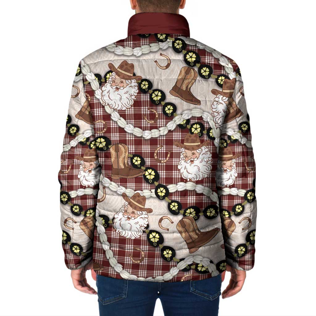 Cowboy Hawaii Mele Kalikimaka Padded Jacket Paniolo Kukui Nut Pikake Lei Burgundy Version LT14 - Polynesian Pride
