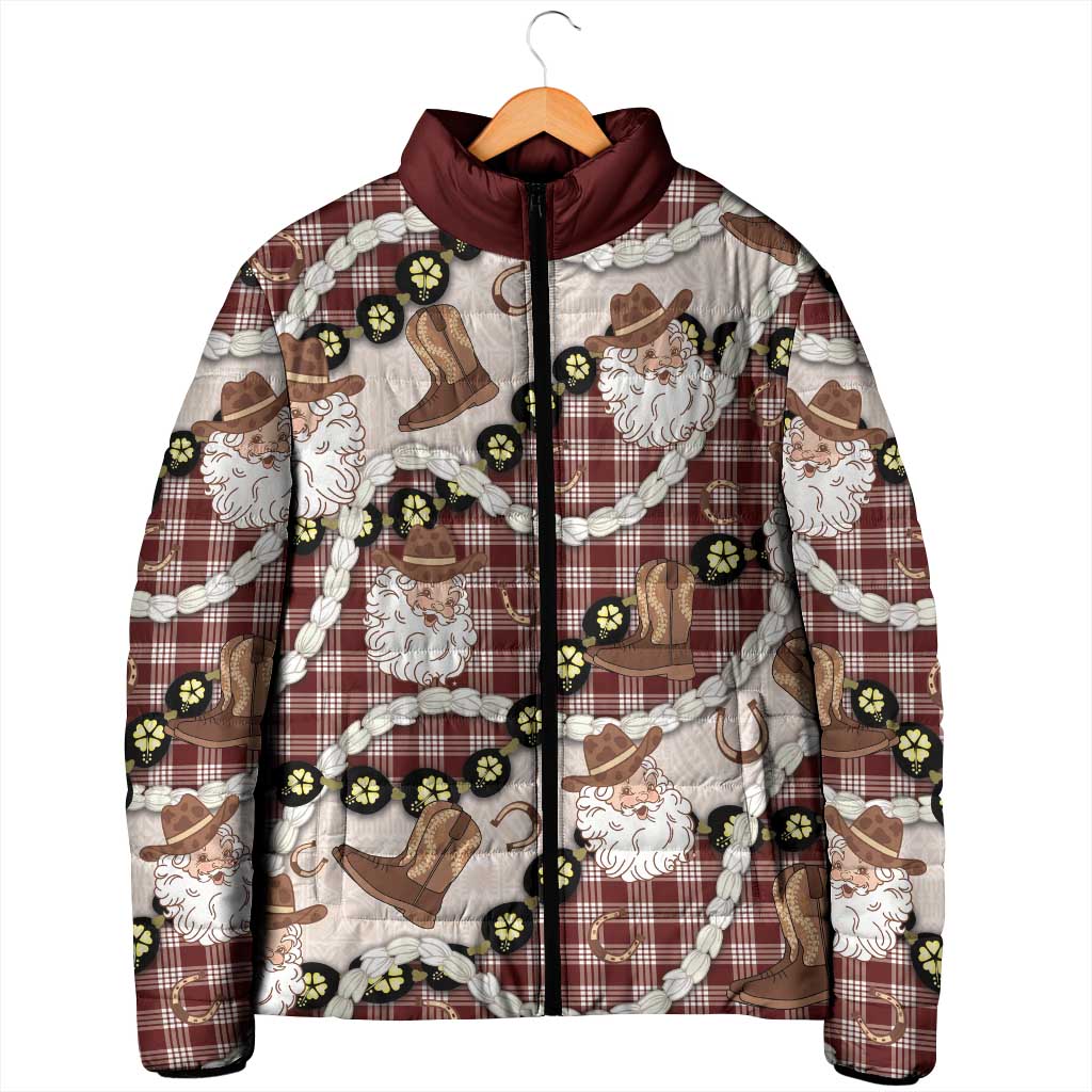 Cowboy Hawaii Mele Kalikimaka Padded Jacket Paniolo Kukui Nut Pikake Lei Burgundy Version LT14 - Polynesian Pride