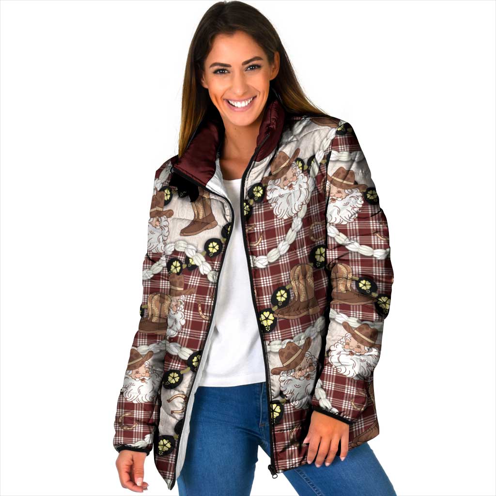 Cowboy Hawaii Mele Kalikimaka Padded Jacket Paniolo Kukui Nut Pikake Lei Burgundy Version LT14 Women Burgundy - Polynesian Pride