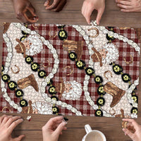 Cowboy Hawaii Mele Kalikimaka Puzzle Paniolo Kukui Nut Pikake Lei Burgundy Version LT14 - Polynesian Pride