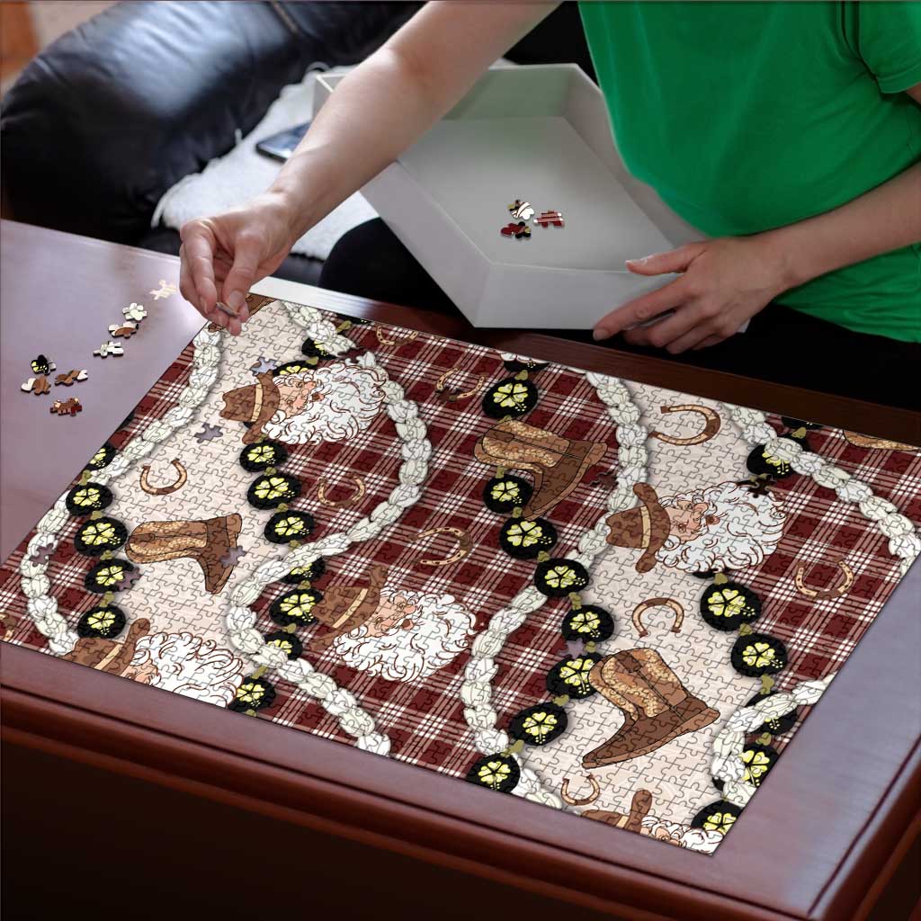 Cowboy Hawaii Mele Kalikimaka Puzzle Paniolo Kukui Nut Pikake Lei Burgundy Version LT14 - Polynesian Pride