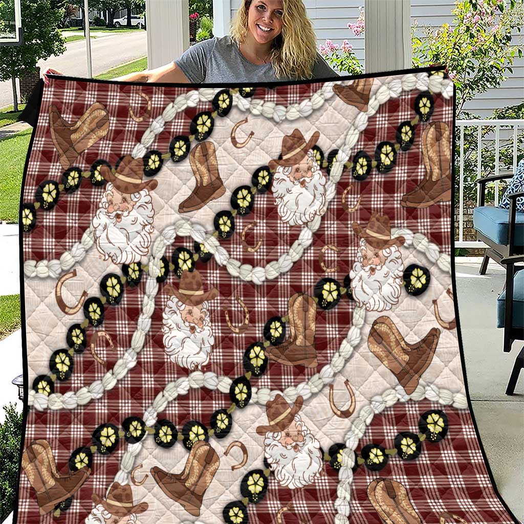 Cowboy Hawaii Mele Kalikimaka Quilt Paniolo Kukui Nut Pikake Lei Burgundy Version - Polynesian Pride