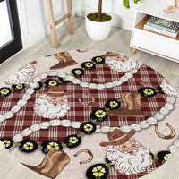 Cowboy Hawaii Mele Kalikimaka Round Carpet Paniolo Kukui Nut Pikake Lei Burgundy Version - Polynesian Pride