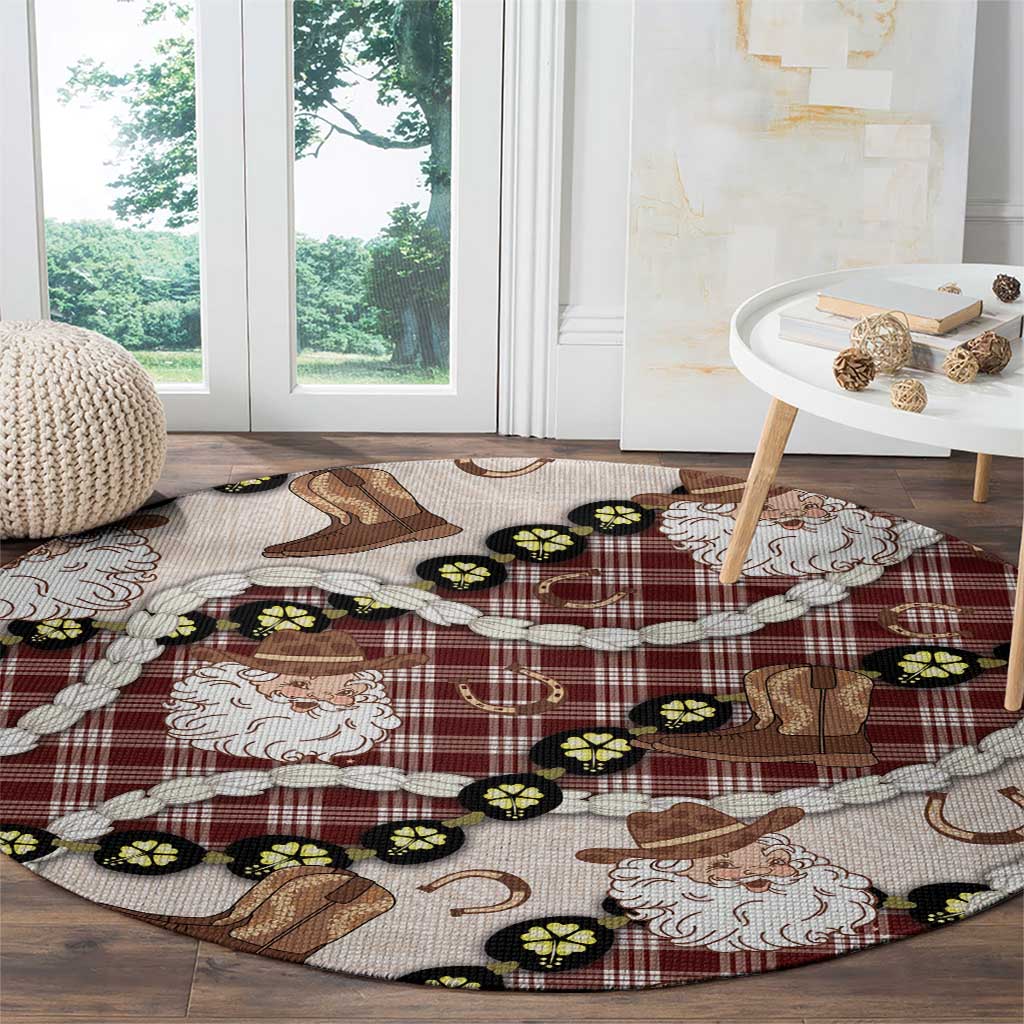 Cowboy Hawaii Mele Kalikimaka Round Carpet Paniolo Kukui Nut Pikake Lei Burgundy Version - Polynesian Pride