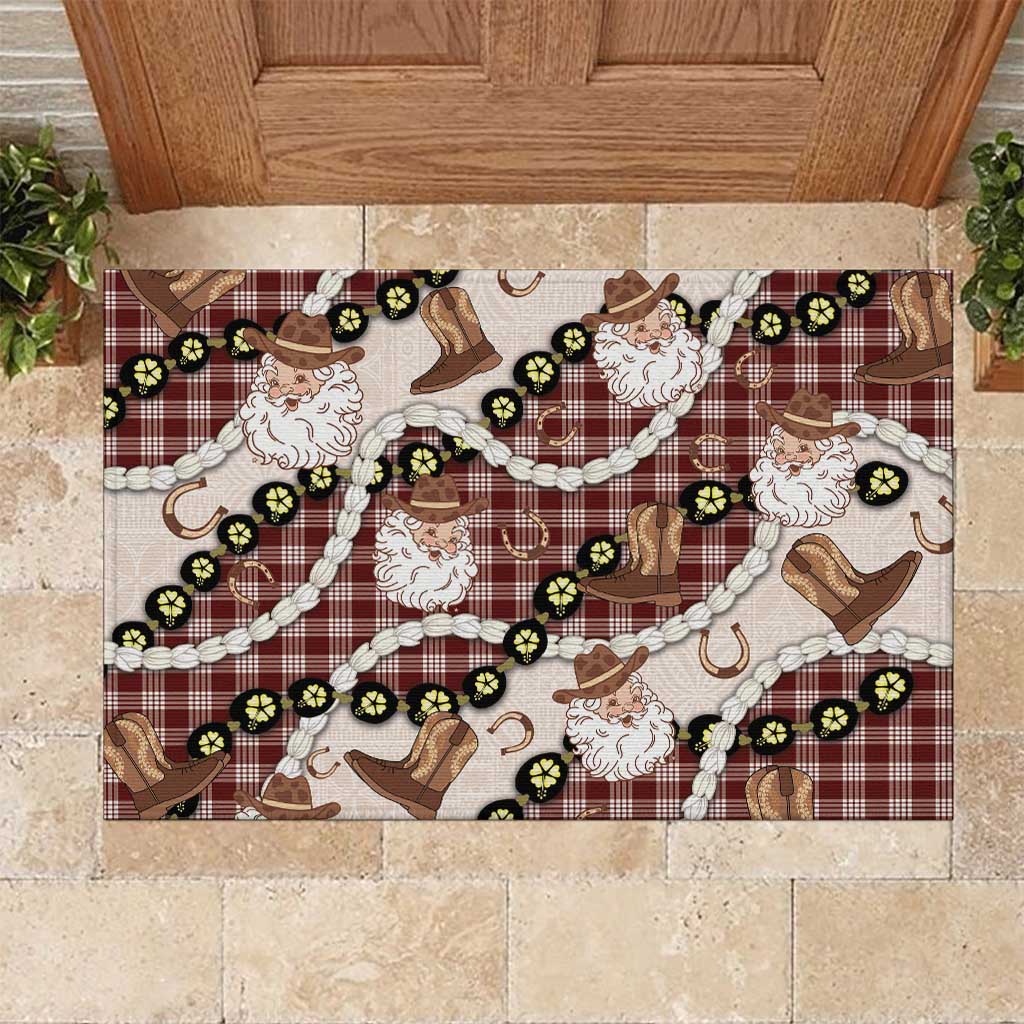 Cowboy Hawaii Mele Kalikimaka Rubber Doormat Paniolo Kukui Nut Pikake Lei Burgundy Version LT14 Burgundy - Polynesian Pride