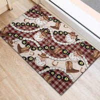 Cowboy Hawaii Mele Kalikimaka Rubber Doormat Paniolo Kukui Nut Pikake Lei Burgundy Version LT14 - Polynesian Pride